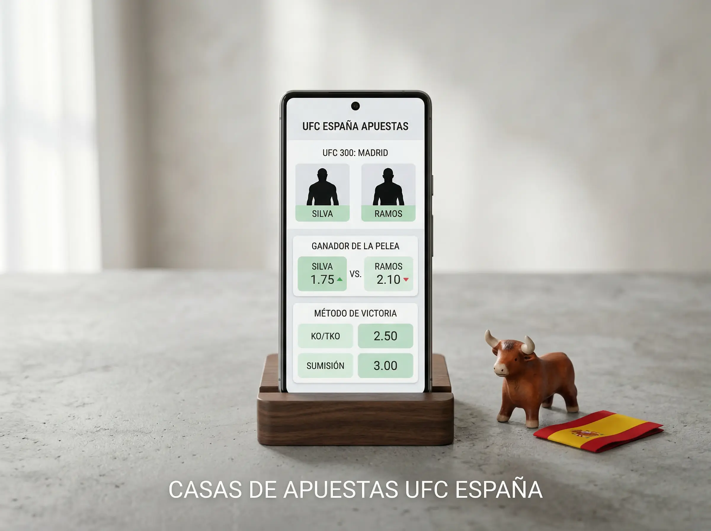 Casas de apuestas UFC en España: smartphone con app de apuestas MMA y licencia DGOJ