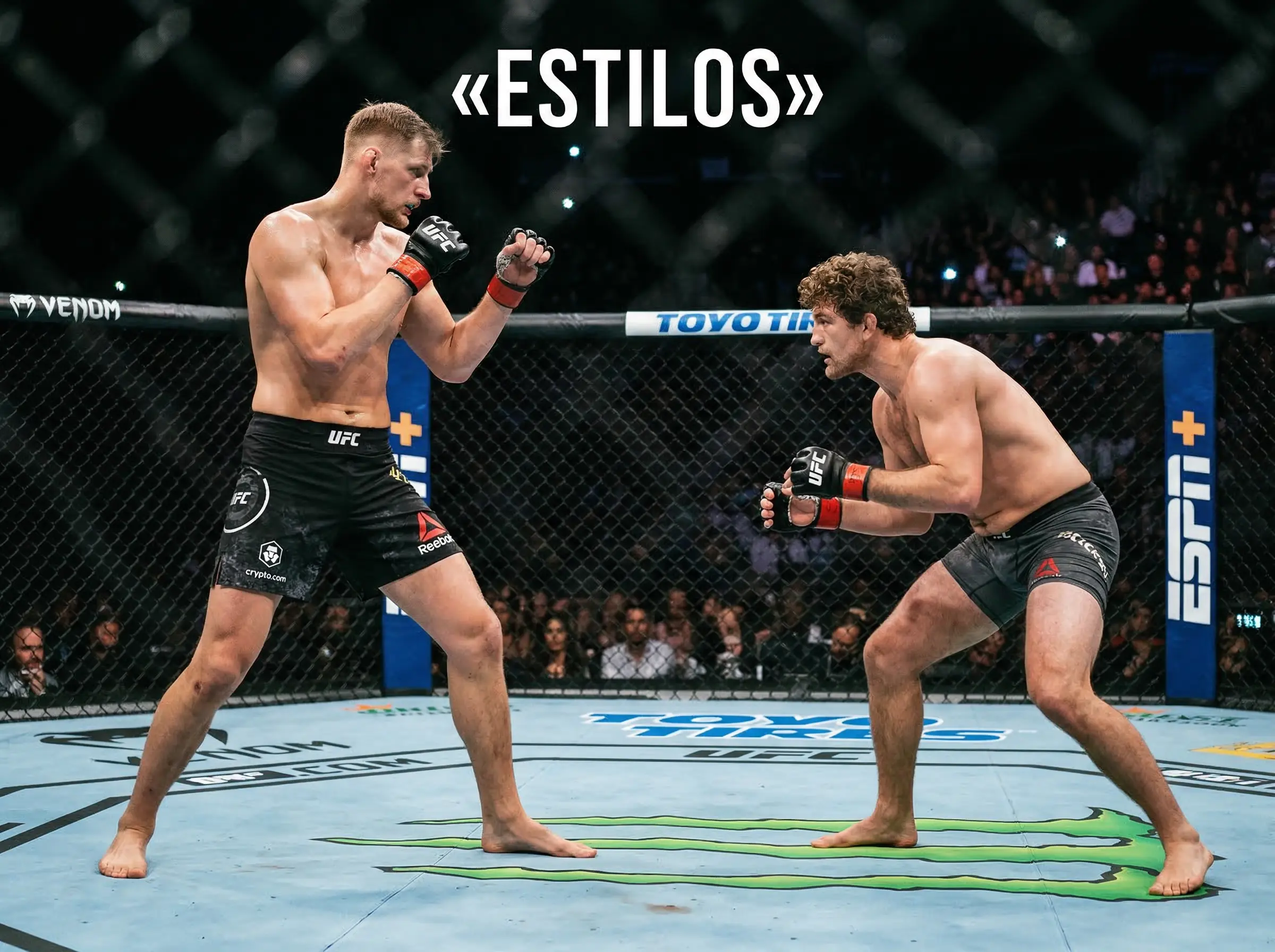 Enfrentamiento entre striker y grappler en el octágono de UFC